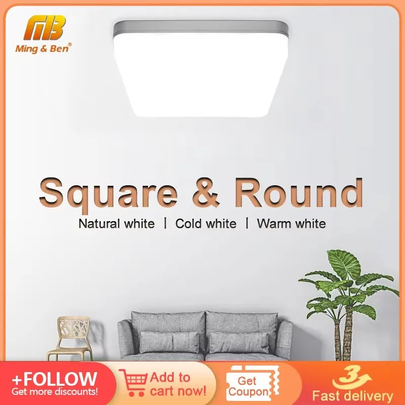 Square LED Panel Light 18W 24W 36W 48W Round Ceiling Lamp AC 85-265V Natural/Cold/Warm White High Lighting in Kitchen Lighting