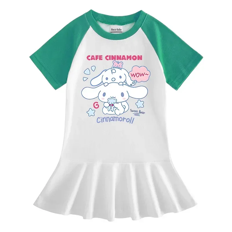 Sanrio hello kitty 2024 Summer New children Cinnamon Cartoon Short Sleeve Girl Dress T-Shirt Fashion Pleated Skirt