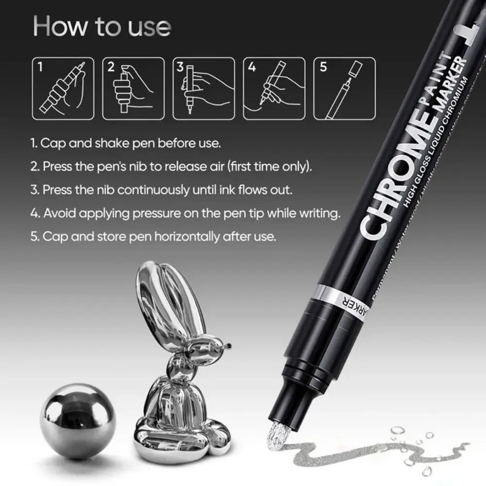Reflective Art Marker Paint Pen Silver Liquid Chrome Shines Reflect Silver Markers Pen Metallic Art Craftwork Pen For Tire