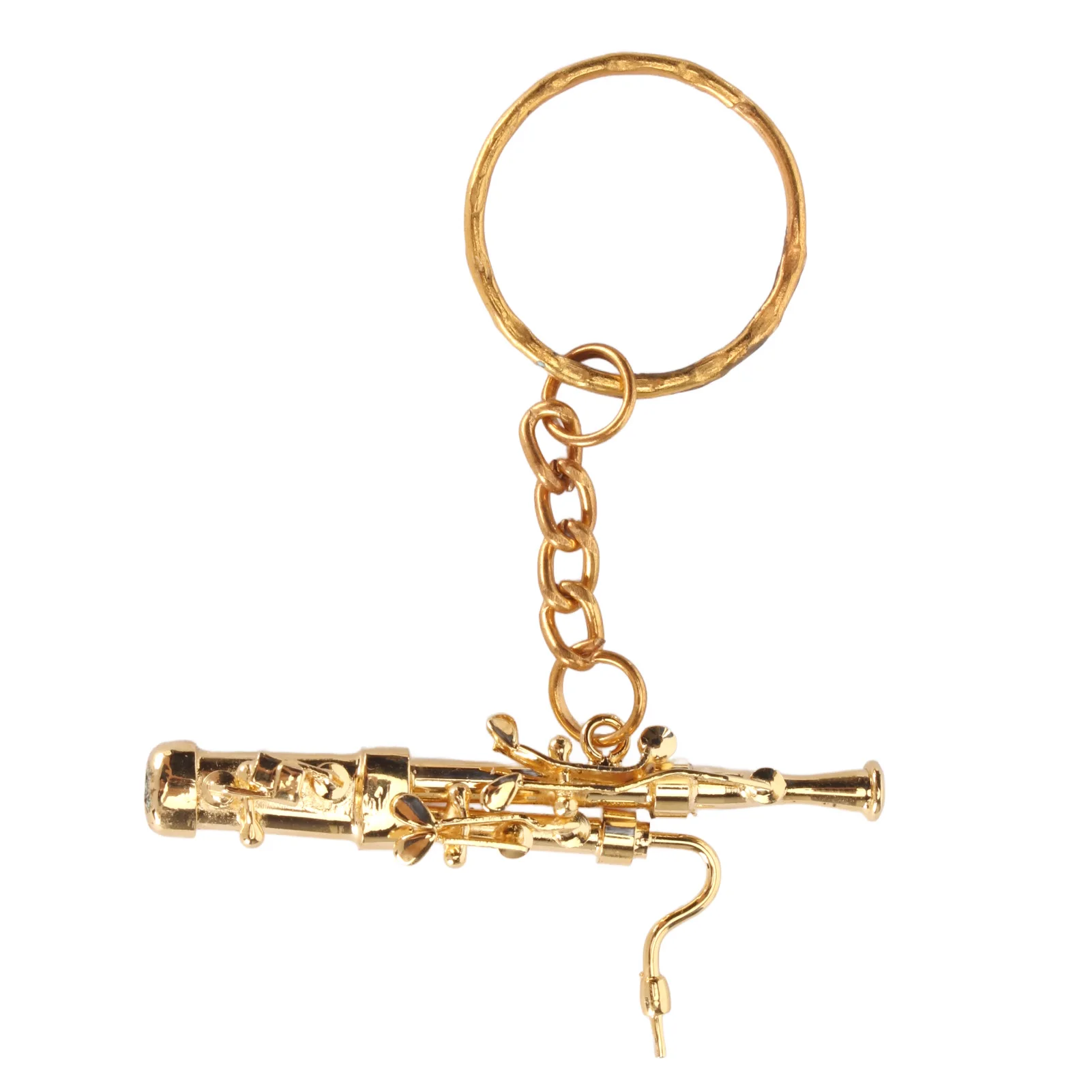 Mini Bassoon Shape Key Chain Cute Brass Material Golden Key Ring Decorative Pendant Gift Miniature Musical Instrument Keychain