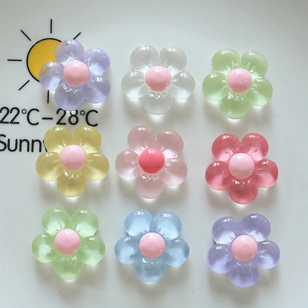 10PCS Clear 27x27mm Flower Series Resin Flatback Cabochons For Hairpin Scrapbooking DIY Jewelry Craft Decoration Accessories