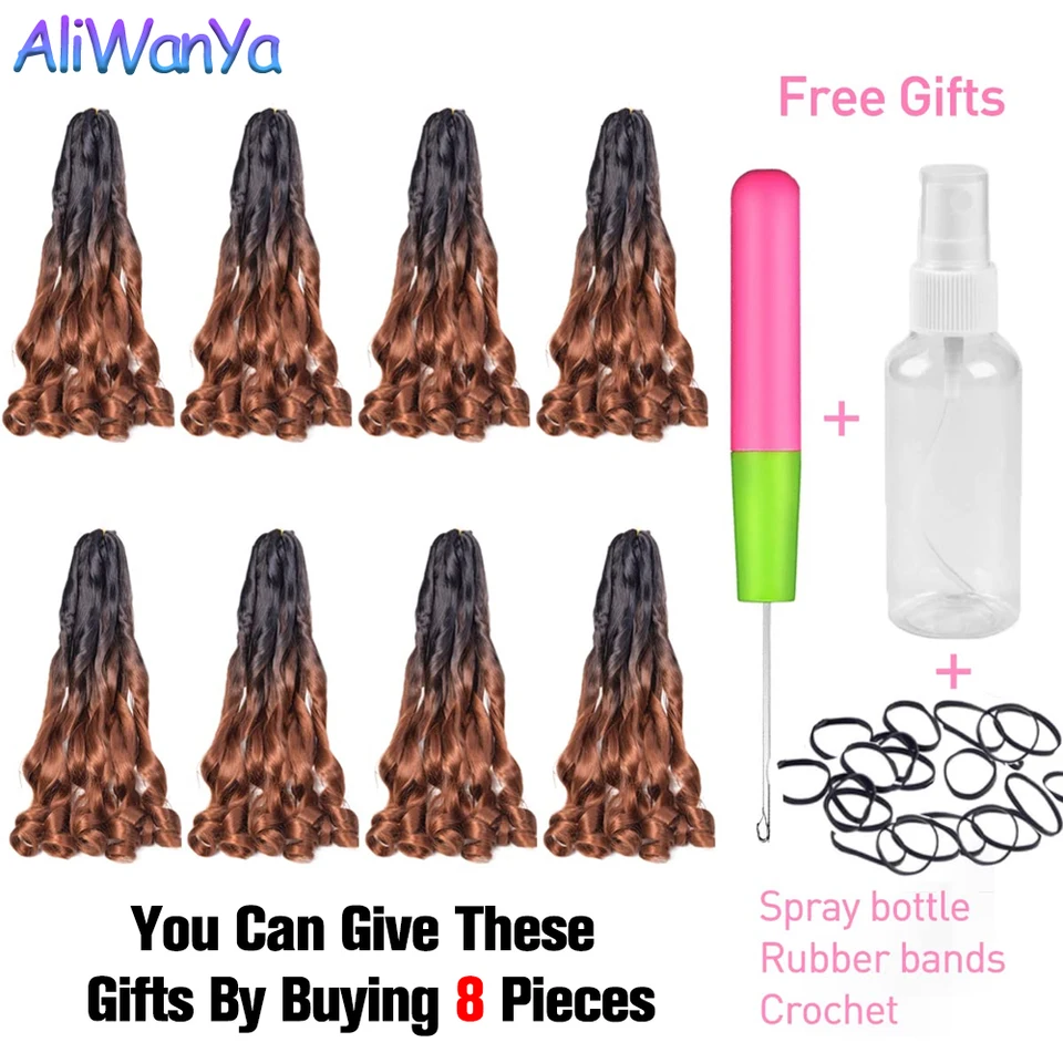 Extensiones de cabello para trenzas French Curls, rizos españoles, onda suelta, rizos en espiral, alta temperatura para mujeres negras 4