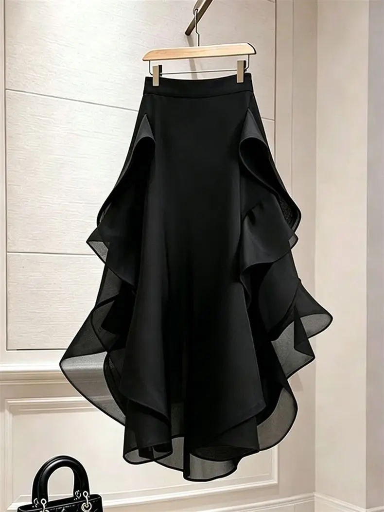 Women's Skirt Chiffon New in Female Skirts Streetwear Harajuku Summer 2026 Clothing Chic and Elegant Aesthetic Solid Skirts D297
