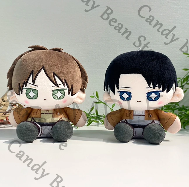 

Official Anime Levi Ackerman Eren Jaeger Attack on Titan Cosplay Fluffy Sitting Posture Maumet Cartoon Star Eyr Puppet Plaything