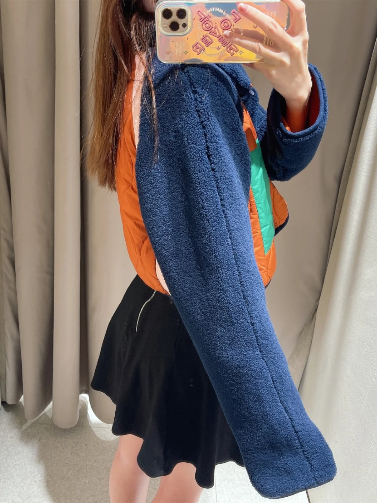 

WMXZ Women's Zipper Long Sve Fce Lined ort Jaet Retro Patchwork Coat Warm Commute Sle Ladies Outerwear