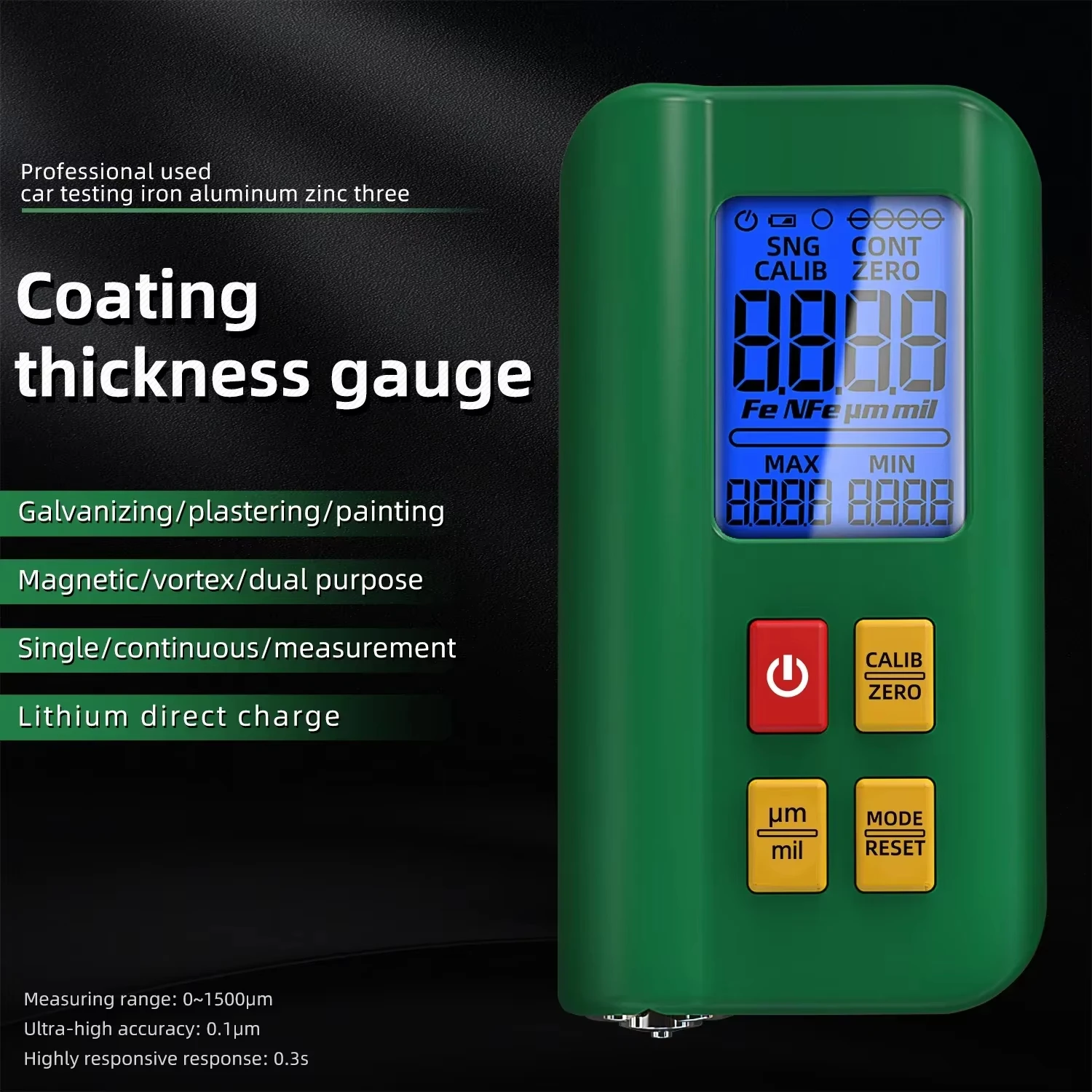 

Coating Thickness Gauge 0.1micron/0-1500 Car Paint Film Thickness Tester Measuring FE/NFE Russian Manual Paint Tool