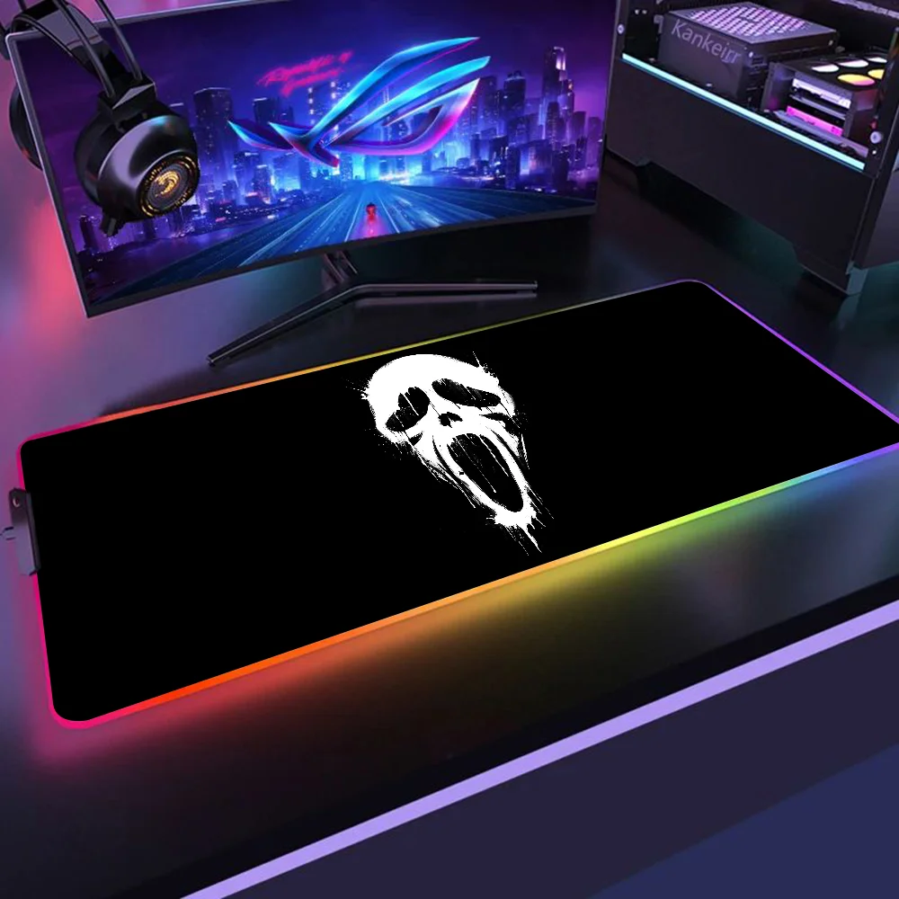 Ghostface Minimal Art Mousepad XXL RGB Gaming Mouse Pads HD Black Gamer Accessories Large LED