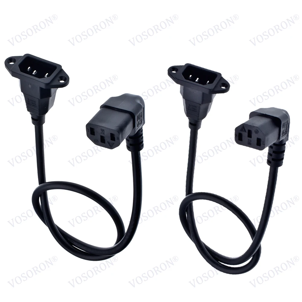 90 Degree C13 to C14 with Screw Holes Adapter Extension Cord, 60cm/2FT IEC320 C14 to C13 Up / Down Angled AC Power Cord