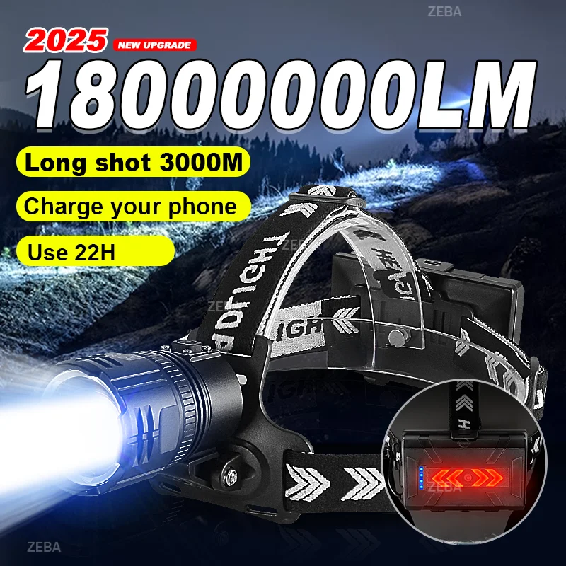 

XHP70 Super Powerful Headlamp Rechargeable Head Flashlight High Power Head Lamp Long Shot 3000M Headlight Outdoor Fishing Torch