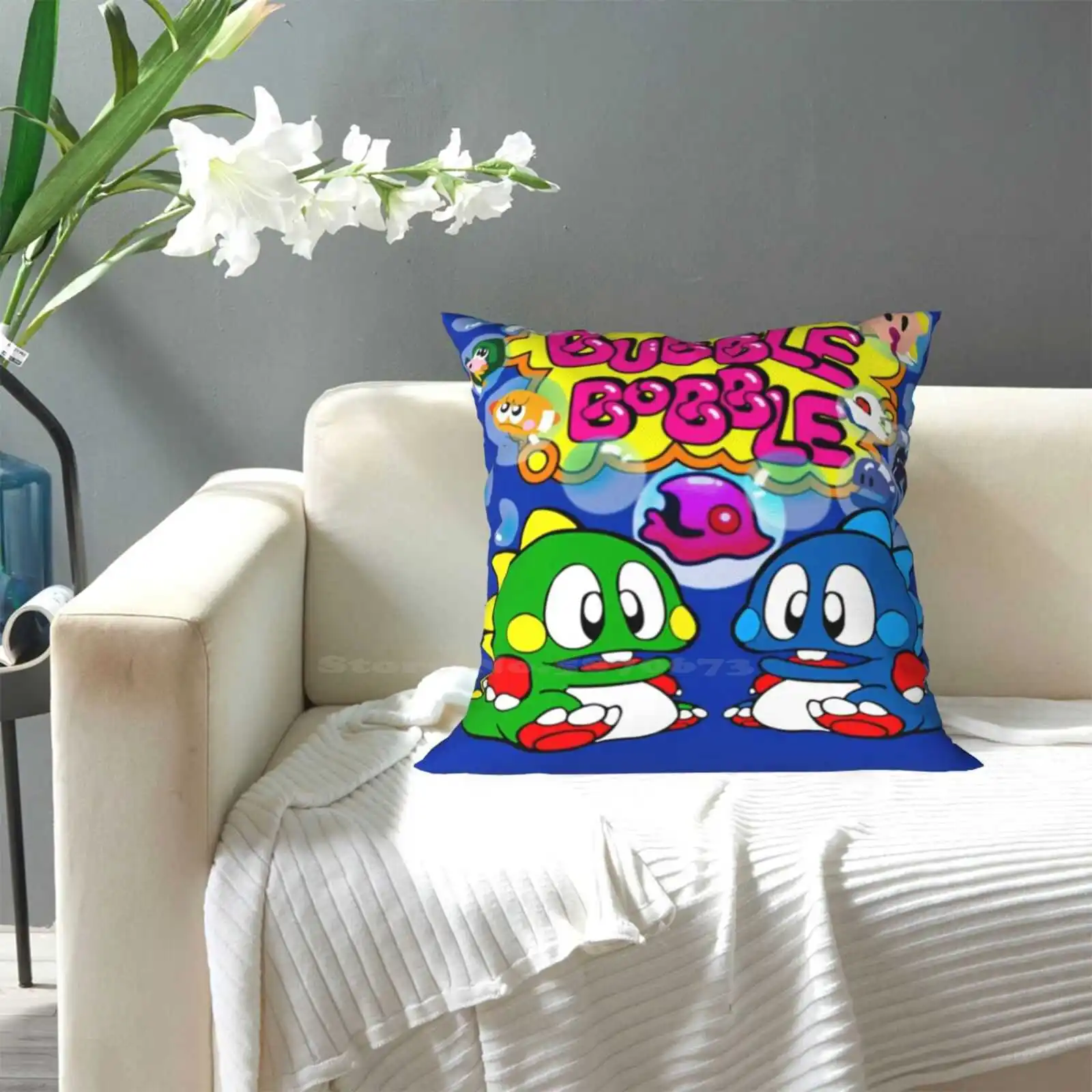 Bubble Bobble Retro Fashion Sofa Throw Pillow Cover Pillowcase Bubble Bobble Retro Gaming Nerd Geek Gamer Nes Arcade