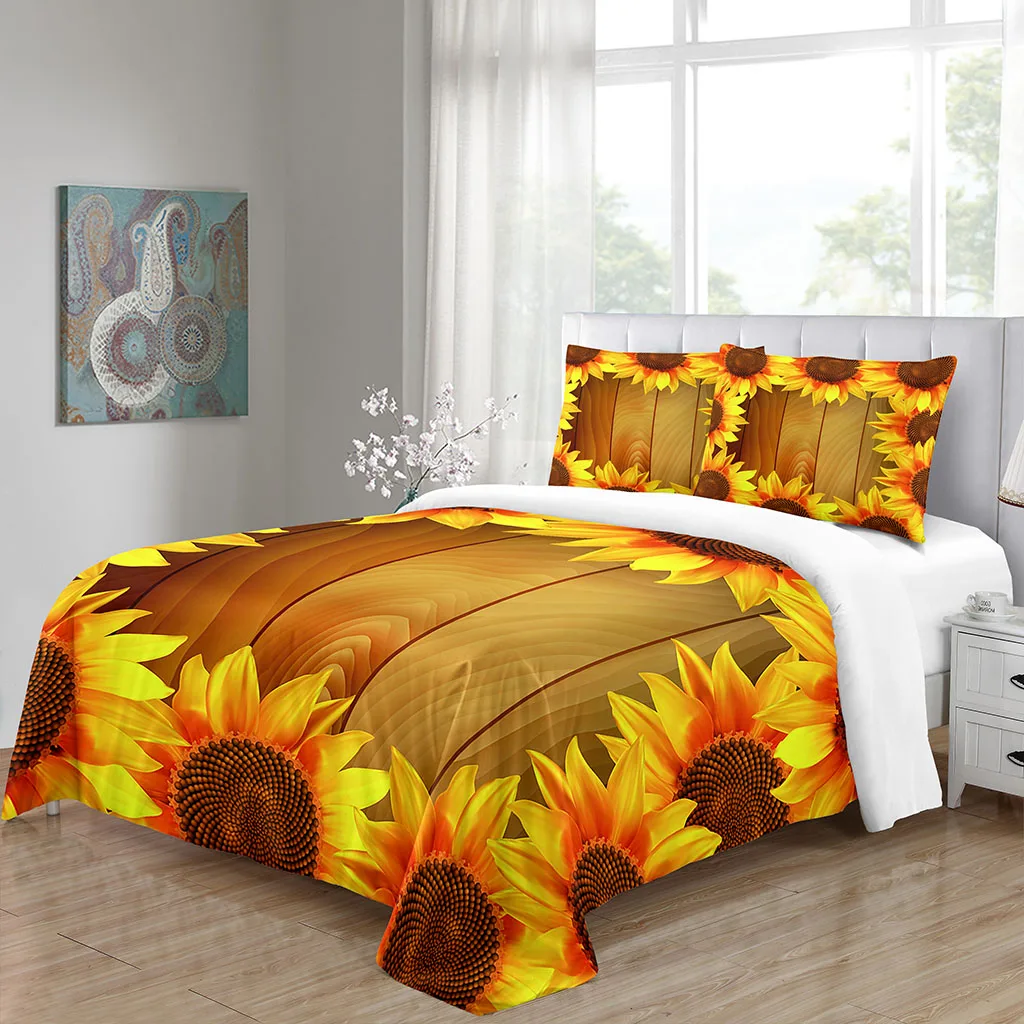 King Queen Duvet Cover 3D Pattern Theme Bedding Set Aldult Kids Boys Men Yellow Plant Flower Polyester Quilt Comforter Cover