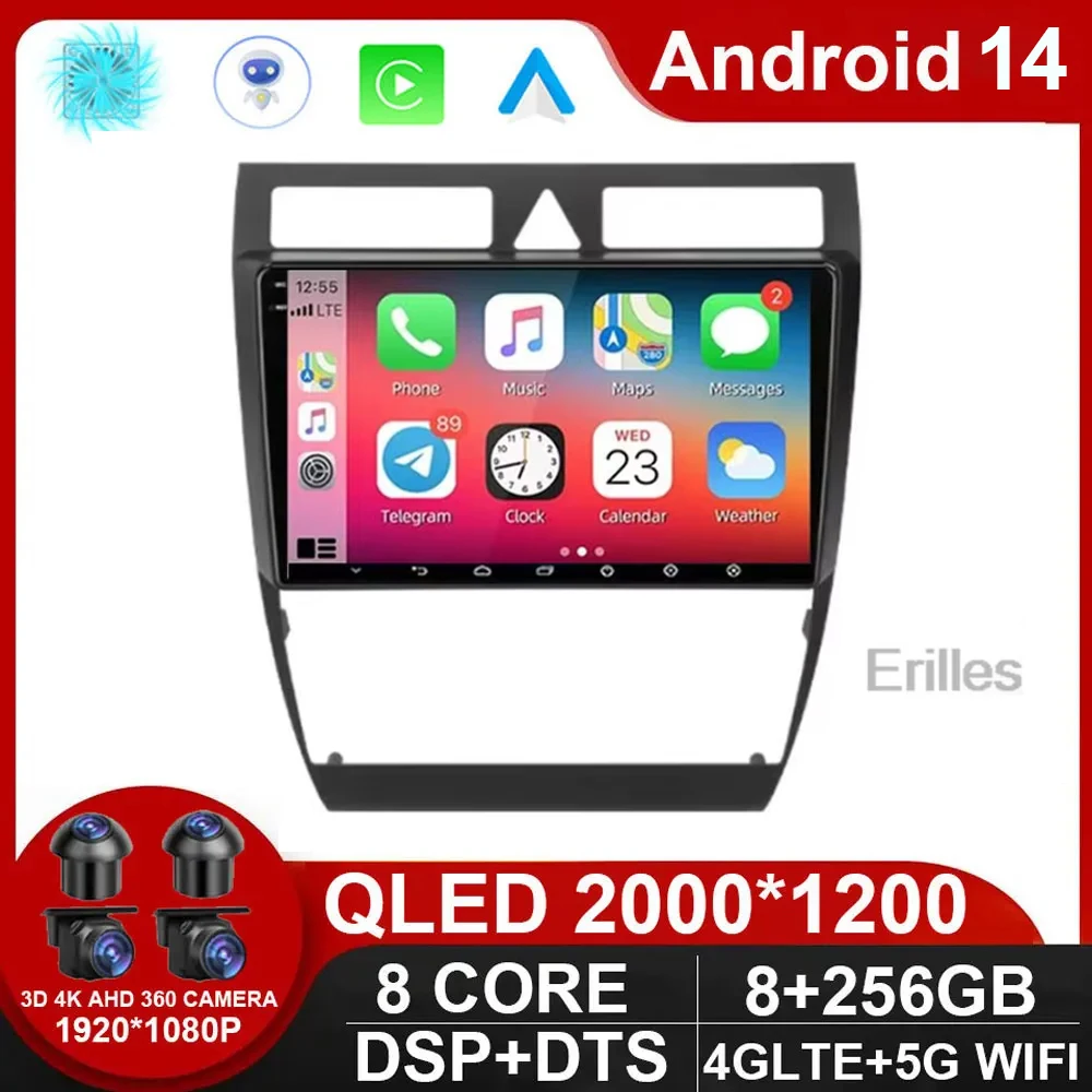 

Android 14 Car Radio for Audi A6 C5 1997-2004 S6 1999-2004 RS6 2002-2006 Multimedia Player 2Din Carplay Stereo GPS NO DVD