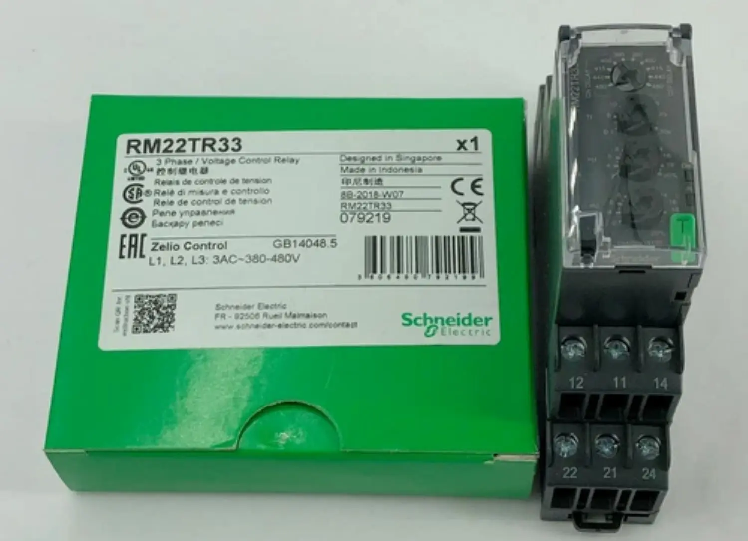 

RM4TR32 new model RM22TR33 Harmony, Modular 3-phase voltage control relay, 8 A, 2 CO, 380...480 V AC