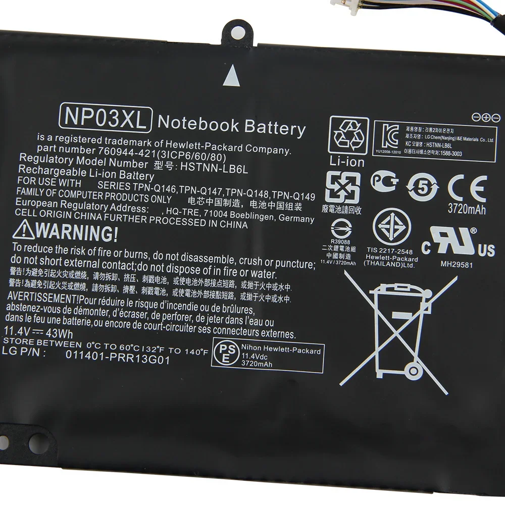 Original Replacement Battery NP03XL For HP Pavilion X360 13-A010DX HSTNN-LB6L TPN-Q146 43Wh Batteries