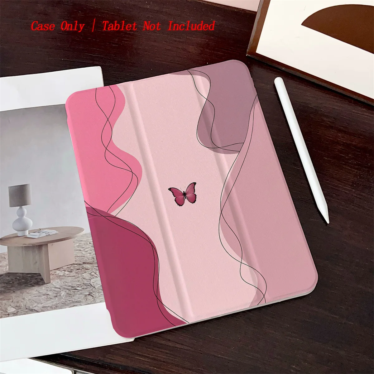

Artistic Pink Butterfly Printed iPad Case for Pro 12.9/11/Air 10.9/iPad 10.2/Mini 6, Shockproof Wear-Resistant Cover