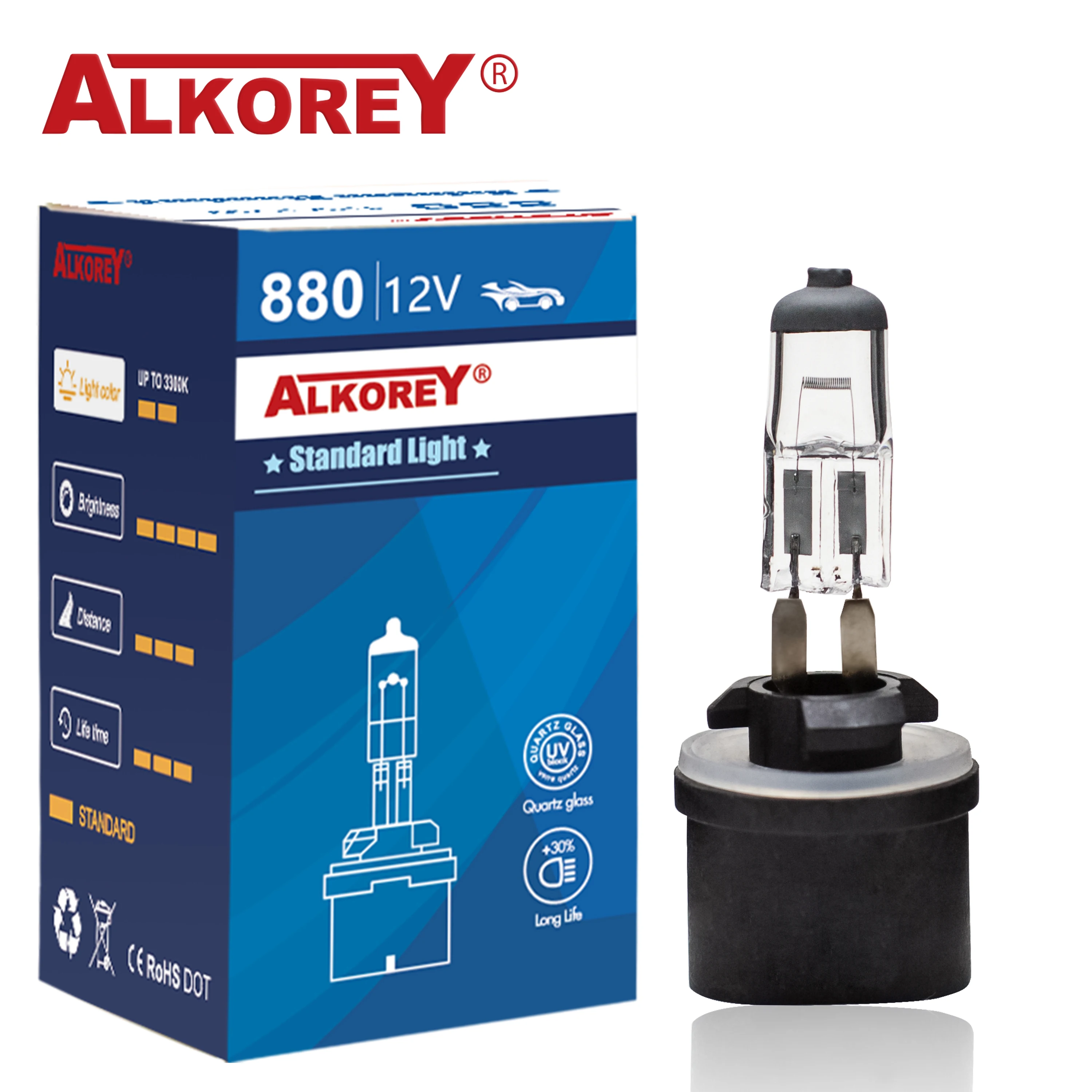 Alkorey 2PCS 880 H27W/1 12V 27W Clear Auto Headlight Bulbs Warm White 3350K Car Fog Lights Driving Lamp Halogen Lamps