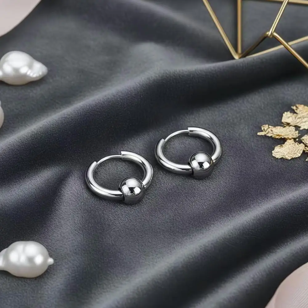 1Pair 316 Stainless Steel Punk Circular 8-20mm Ball Hoop Earrings Ring Classical Brief Style Fashion Body Piercing Jewelry