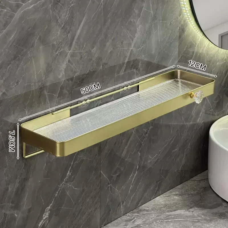 Gold storage rack without punching bathroom sink washbasin wall mounted cosmetic storage rack bathroom accessories shelves 6