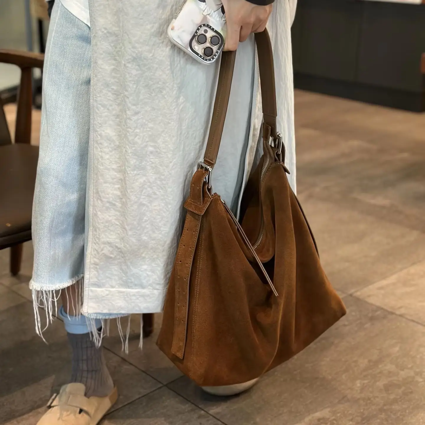 

Genuine Suede Leather Women Shoulder Large Bags Luxury Designer Brand Big Handbag for Woman Tote Ladies Underarm Bags Female New