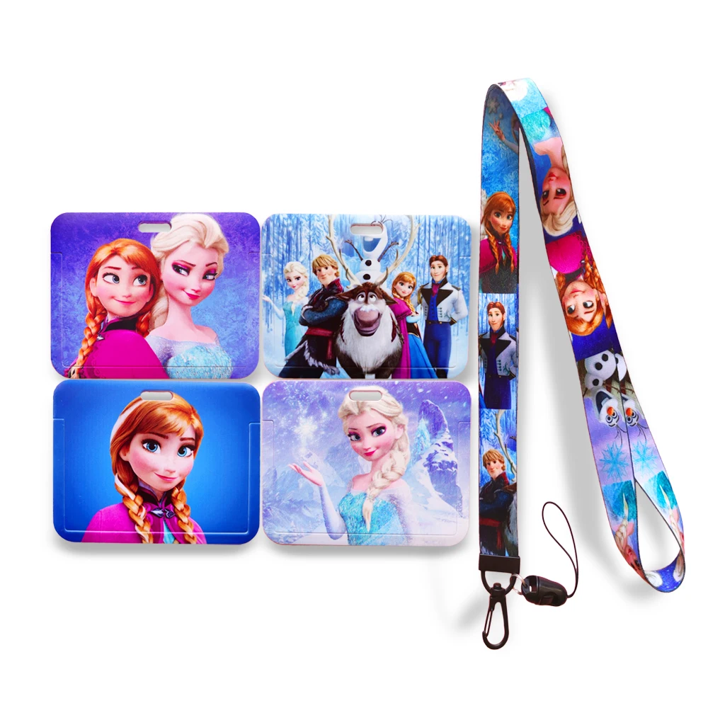 

Horizontal Disney Frozen Women Bank Card Holder Students Bus Card Case Lanyard Visit Door Identity Badge Card Cover