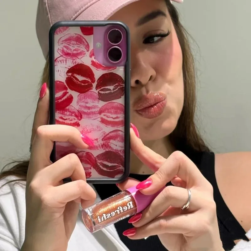 Funda de teléfono con lápiz labial Wildflower Kensington Kiss para iPhone 15 14 13 12 11 16 Pro Max Plus 17pro 3D, funda protectora de labios para chicas sexys