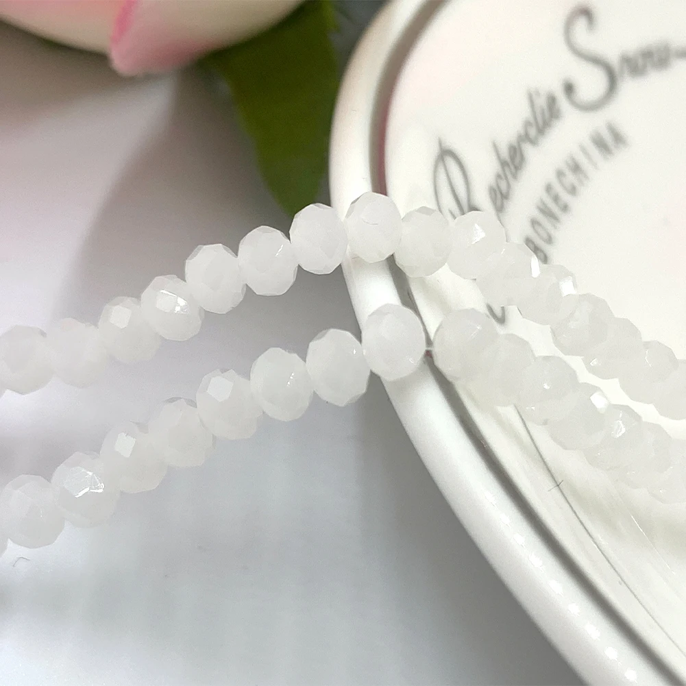 2/3/4mm Faceted Oval Shape Milky Crystal Porcelain Jade Beads Spacer Beads for DIY Bracelet Jewelry Making Accessories 15