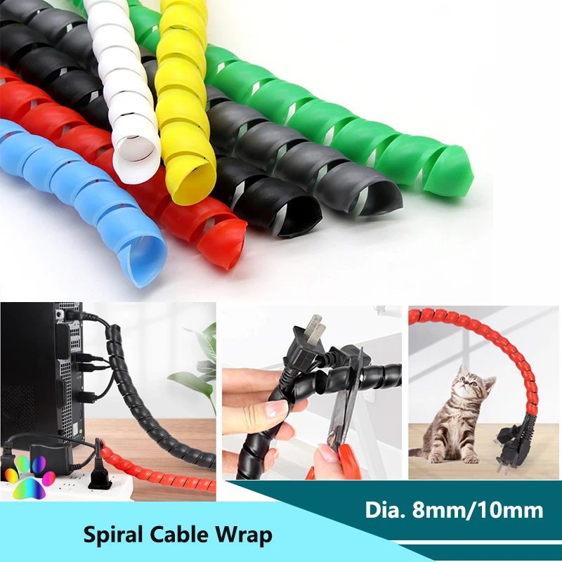 Wire Protector Cable Organizer Management Wire Winder Pipe Dia. 8~35mm Wire Wrap Line Coiled Tube Office Cord Sleeve Cover