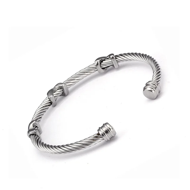 Original Brand Open Cuff Charm Bracelets Men Women Bangles Simple Fashion Design Stainless Steel Chain Link Wristband Bangles