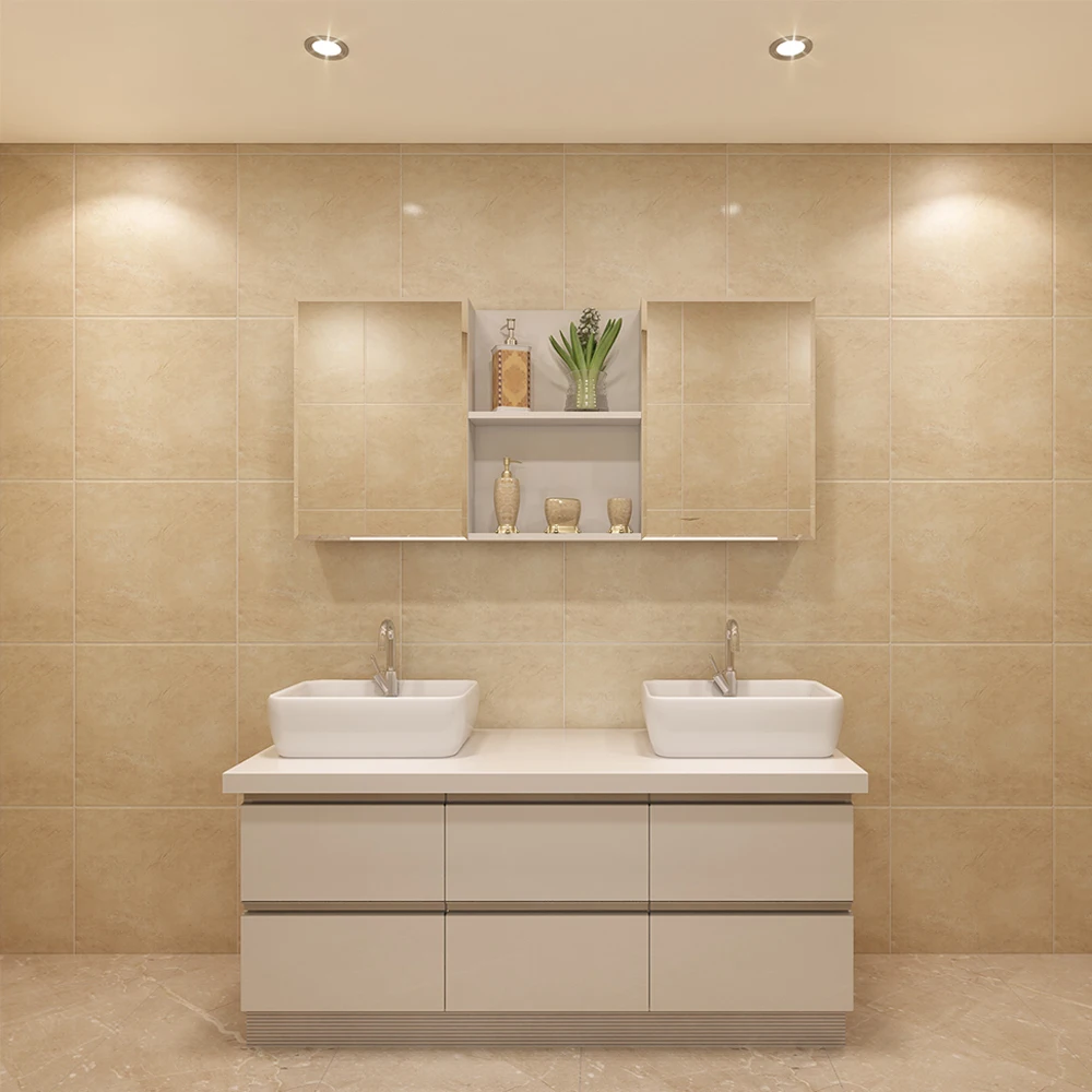 #Modern Minimalist PET Bathroom Vanity Set with Double Sinks & Wall-Mounted Mirror Cabinet