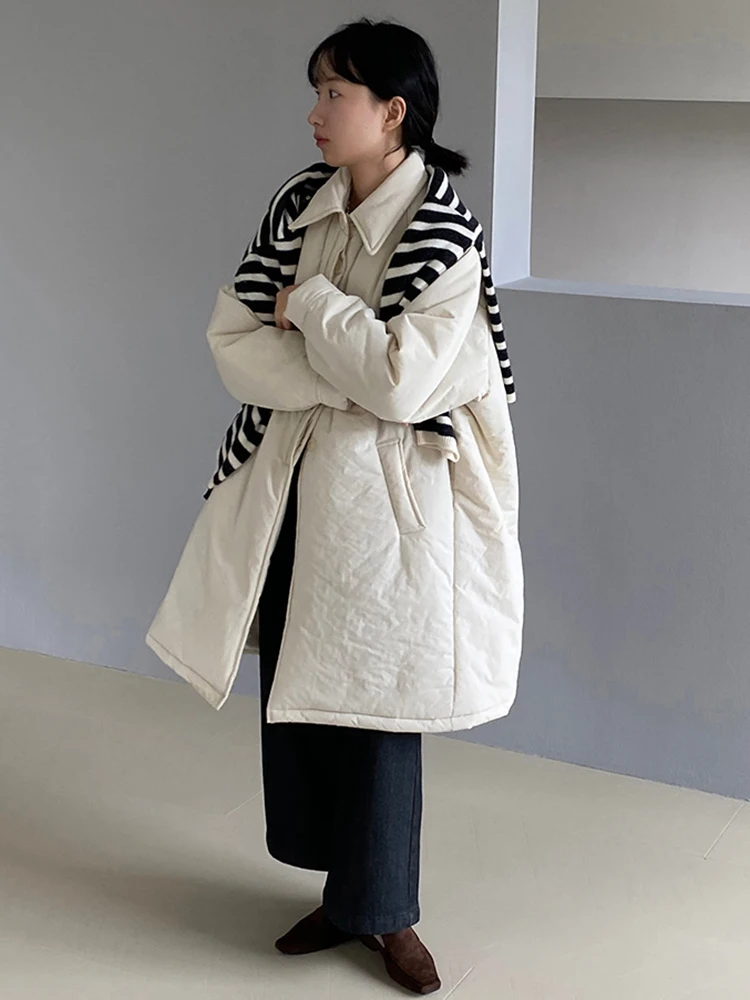 DEAT-Manteau matelassé en coton pour femme, veste à revers, simple boutonnage, solide, optique de document, mode hiver, nouveau, 2024, 7AB6207