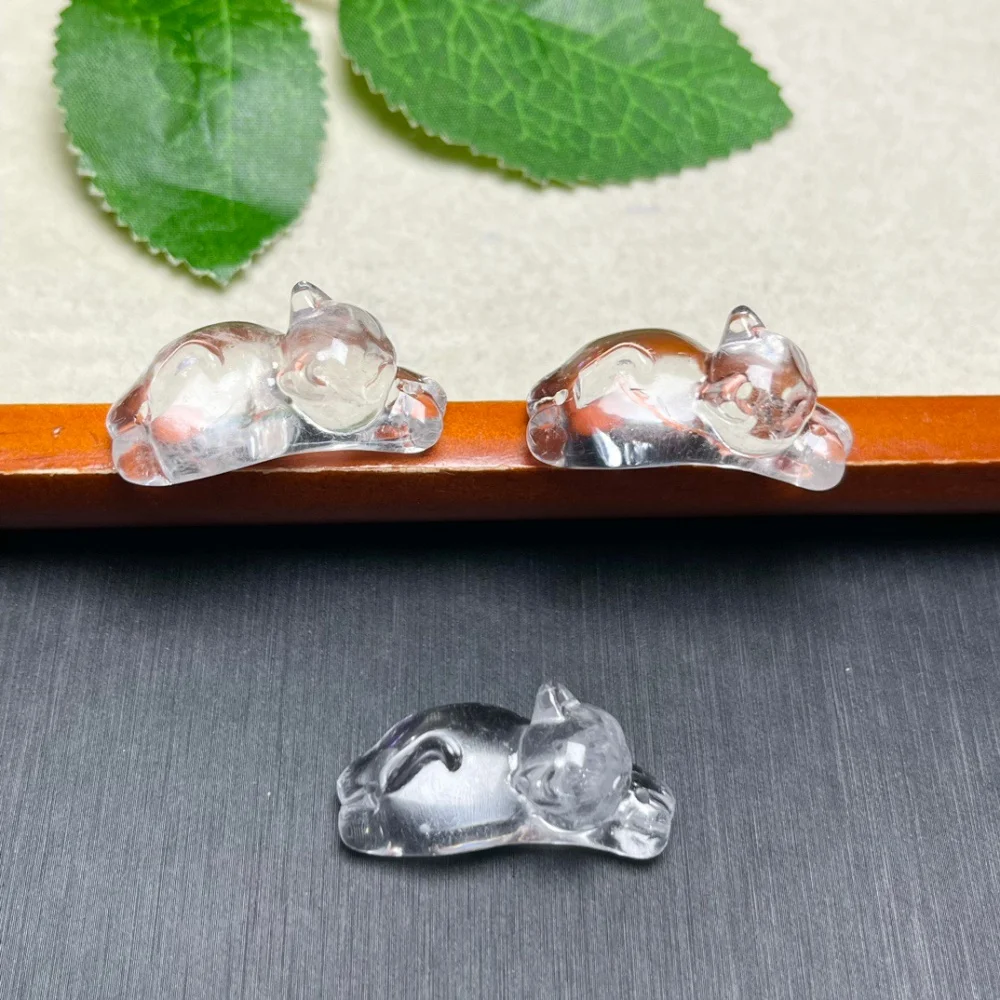 5個入り、29mmの天然透明水晶製猫の彫刻、クリスタル、レイキヒーリングジュエリー、ペンダント、可愛らしい装飾品、ギフトに最適。