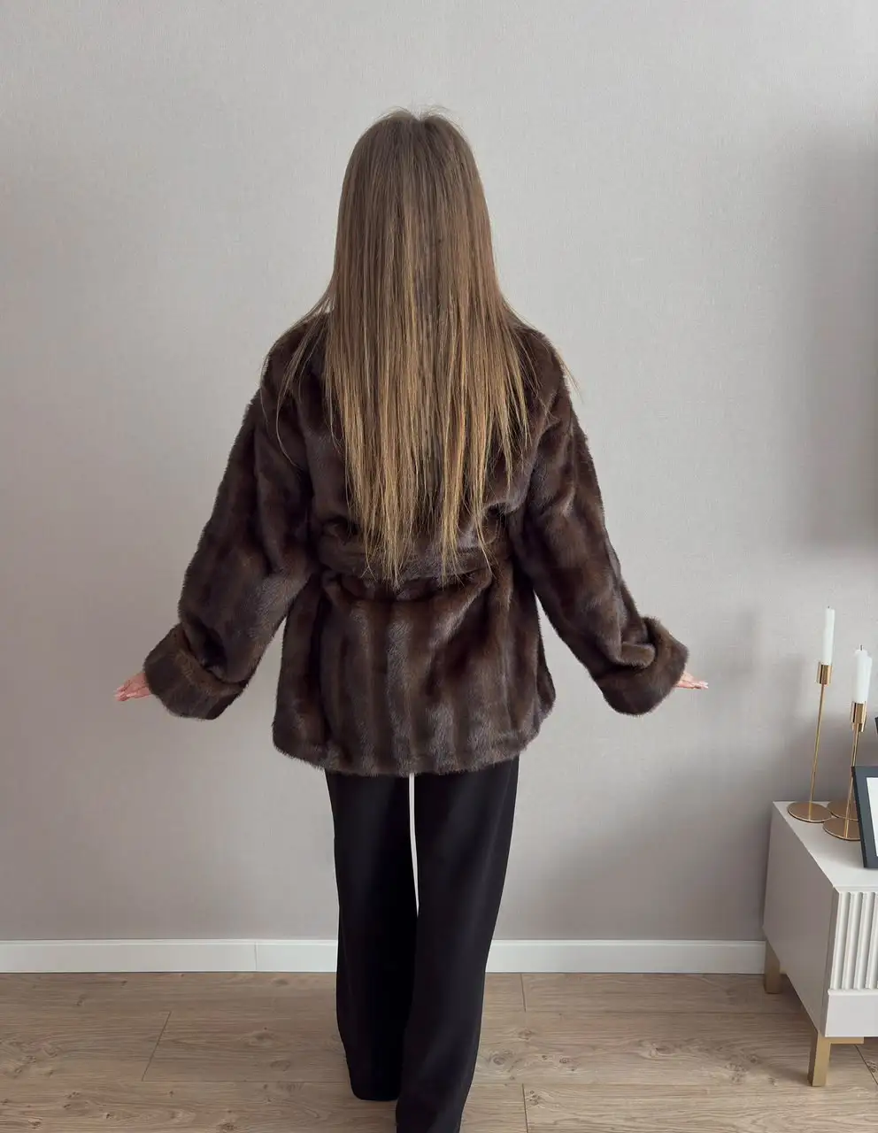 PUAL  Women V Neck Faux Mink Fur Coat 2026, Belted Waist Long Sleeve Plush Jacket, Elegant Warm Luxury Winter Outerwear