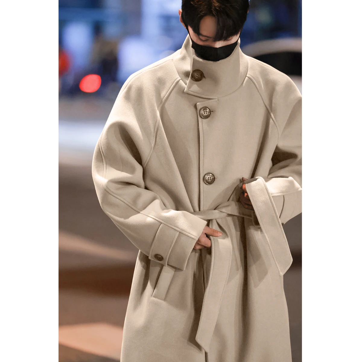 

High-End Men's Long Over-Knee Woolen Coat Thiened Autumn Winter Ele Briti Sle Windbreaker Youthful Vitali Sle