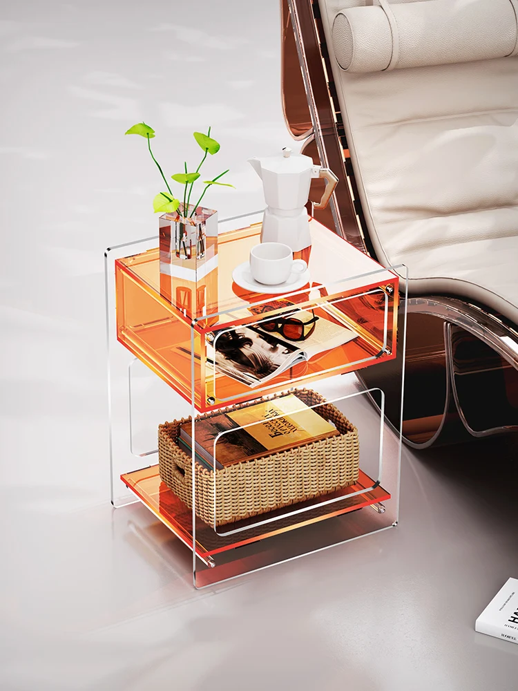 

Acrylic bedside table new small simple modern light luxury high-end bedroom creative storage side few shelves