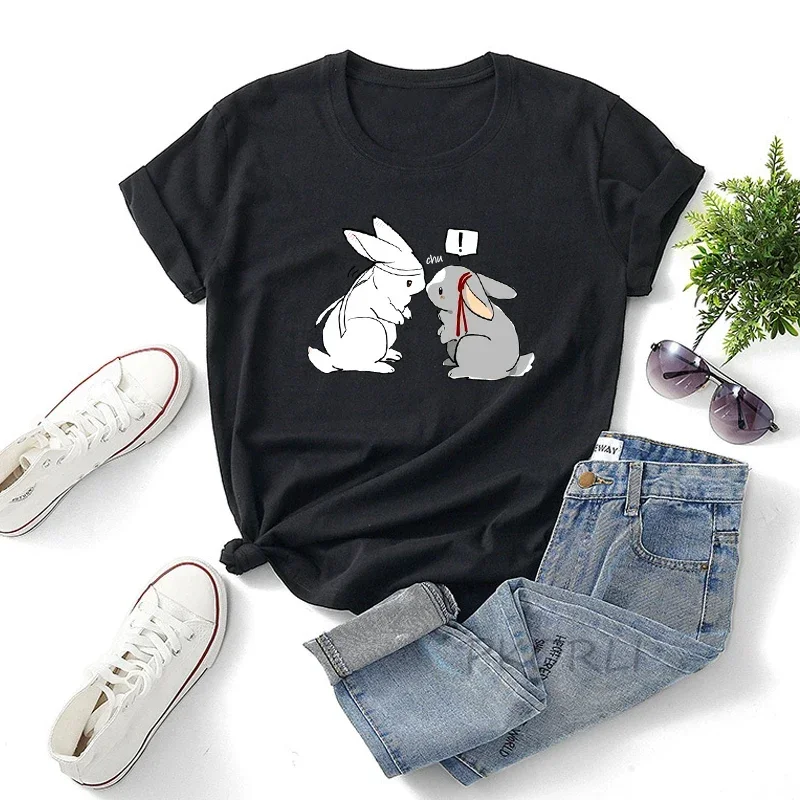 Mo Dao Zu Shi Print Women T Shirt Cute Cartoon The Untamed Kissing Bunnies T Shirt Female Anime Harajuku Y2k Unisex Clothes Tops