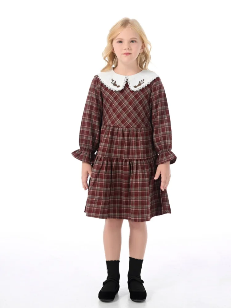 

children girls plaid fall autumn tiered flare dress kids girl fashion princess plaid dresses clothing