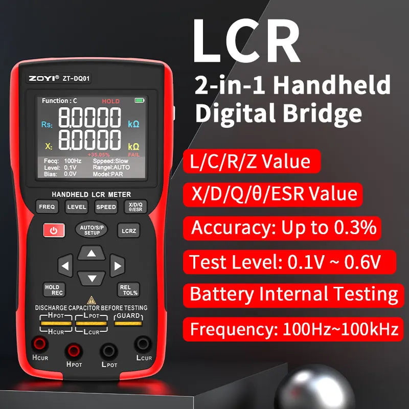

ZOYI 100Khz LCR Digital Handheld Bridge DQ01 USB High-Precision Capacitance, Inductance and Resistance Testing Digital Display