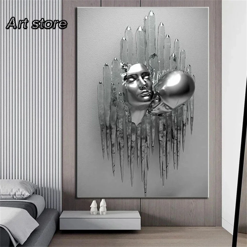 Modern Metal Figure Statue Art Canvas Painting Romantic Abstract Posters and Prints Wall Pictures for Living Room Home Decor