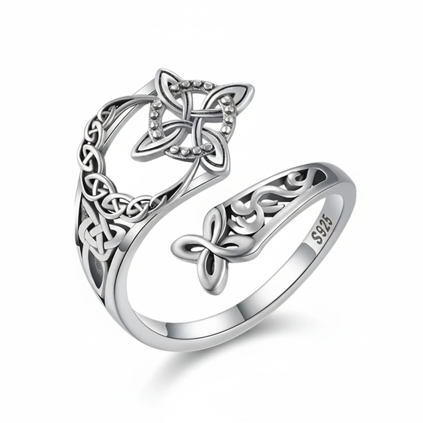 Celtic Witches Knot Ring for Women, Adjustable Open Silver Color Thumb Rings Engagement Wedding Promise Jewelry Wife Mother Gift