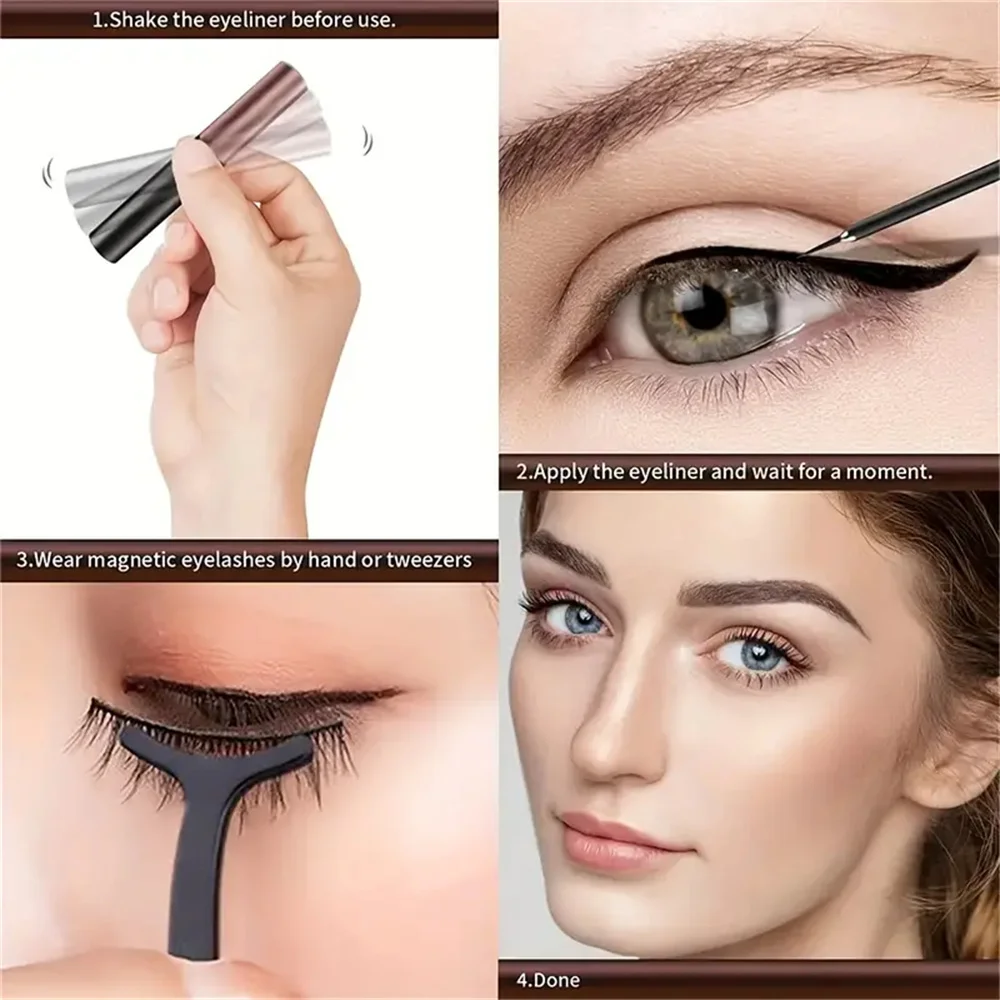 3 pares de pestañas postizas magnéticas, pestañas de uso repetido, delineador de ojos líquido resistente al agua con pinza de maquillaje