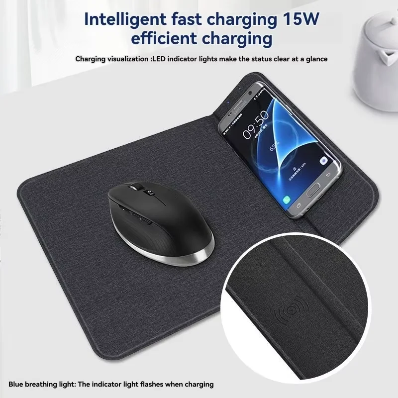 2in1 Wireless Charging Mouse Pad 15W PU Leather Foldable Mouse Pad Multifunctional Folding Cell Phones Game Accessories Portable
