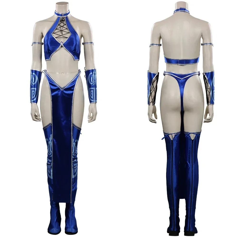 Mortal Kombat Pakaian Setelan Karnaval Cosplay Women Kids Dress Full Set Kitana Fight Outfit with Headdress Halloween Costume