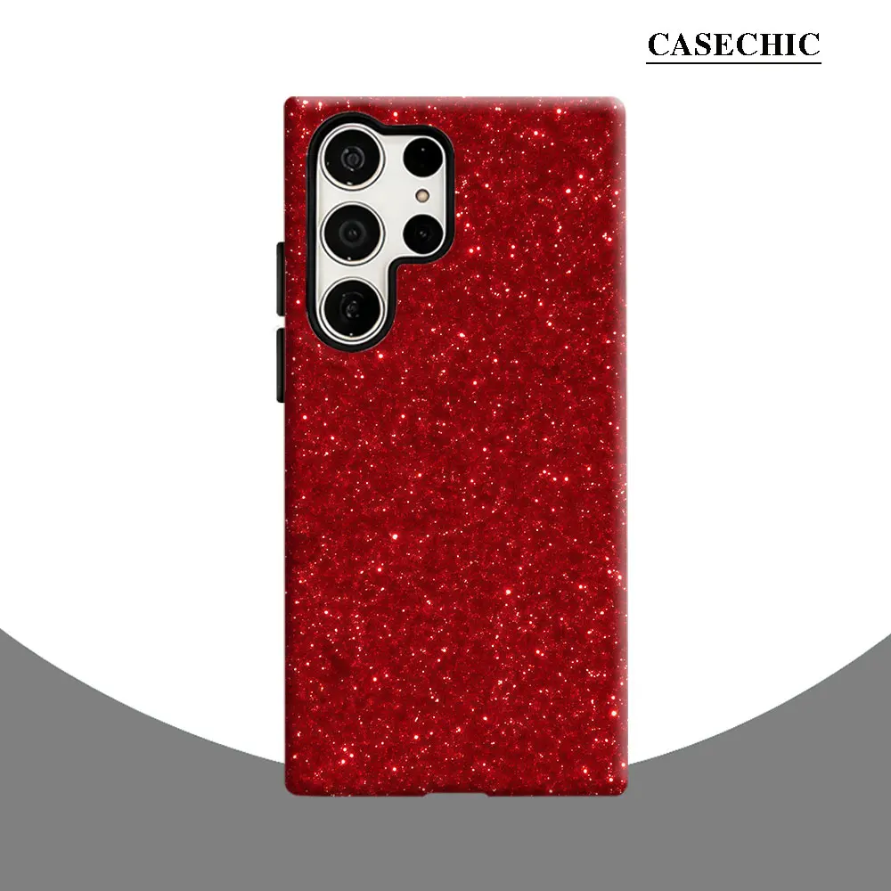 Red Glitter Diamond Phone Case for Samsung Galaxy S26 S25 Ultra S24 S23 Ultra Plus Shockproof Double layer tough Back Cover