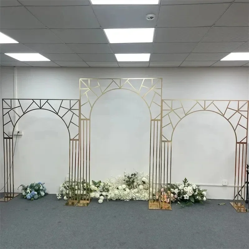 3pcs Shiny Metal Wedding flower Arch Frame Circle gold Wedding Props Stage Background Wreath Backdrop Round square Arch wedding