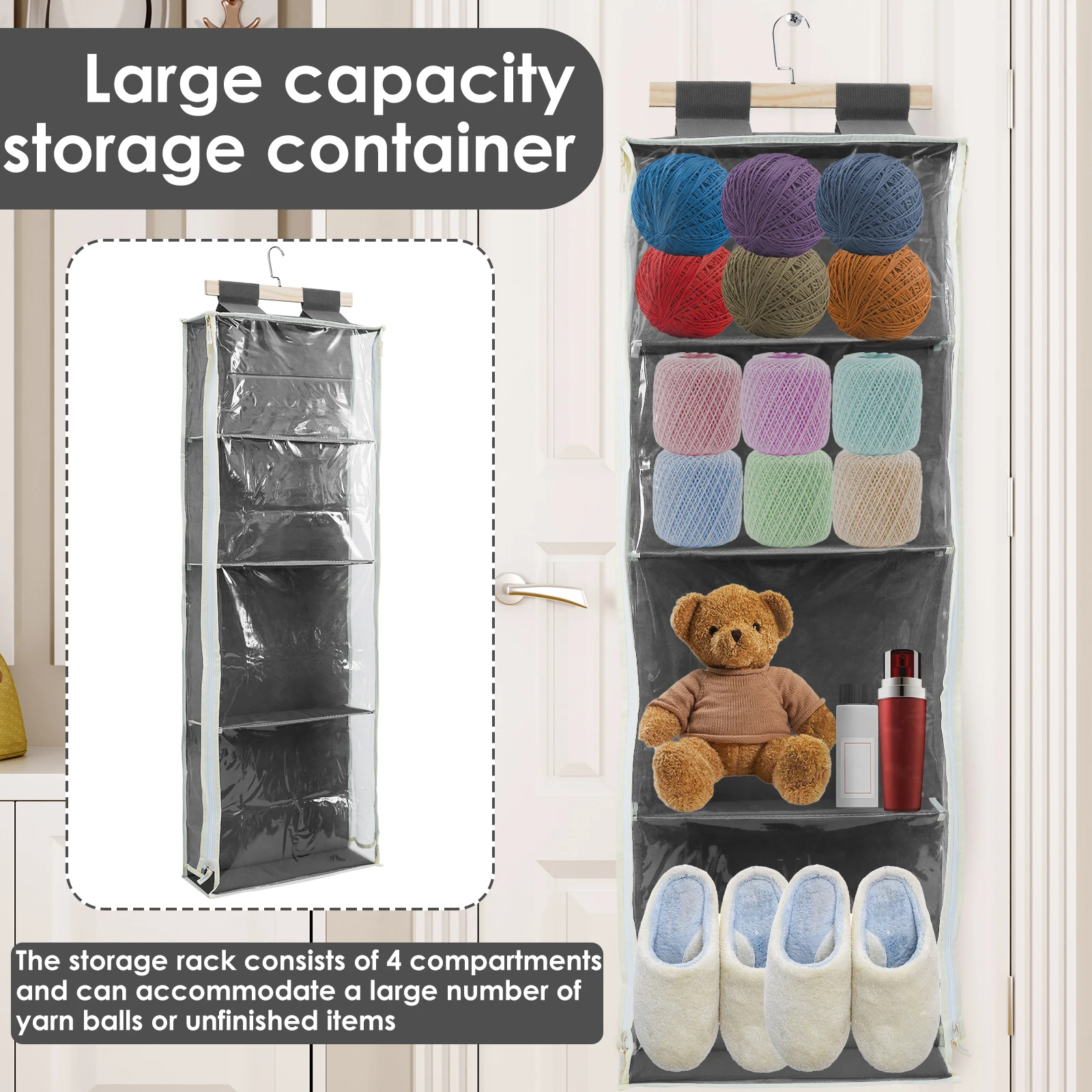 Hanging Yarn Storage Knitting Organizer Storage with 4 Compartments Large Capacity Knitting Organizer Storage Clear Wall Display