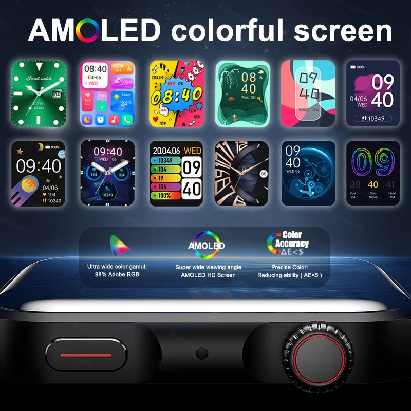 Новинка 2024, смарт часы мужские,с AMOLED HD экраном, Bluetooth звонки, Настраиваемая тема,водостойкость IP68, пульсометр, музыка, Интеллектуальные часы для Android и IOS,смарт часы женские,Поддержка русского языка