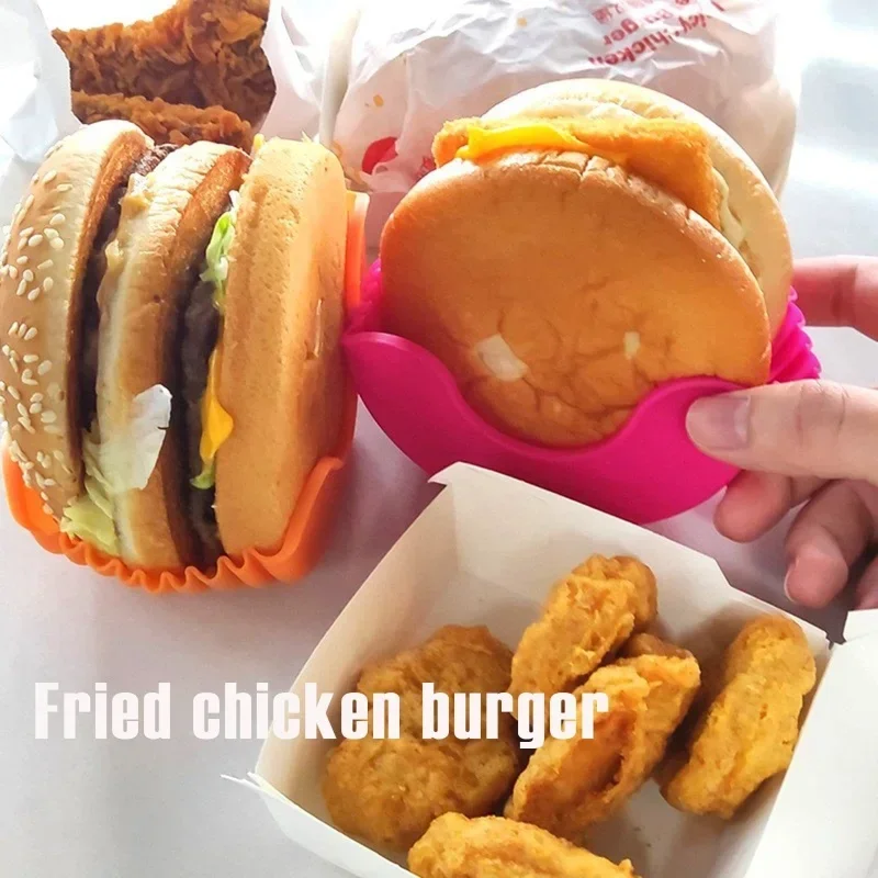 1/4pcs Silicone Burger Tray Reusable Sandwich Burger Fixed Rack Burger Tool Holder Shelf Storage Tool Dining Kitchen Accessories