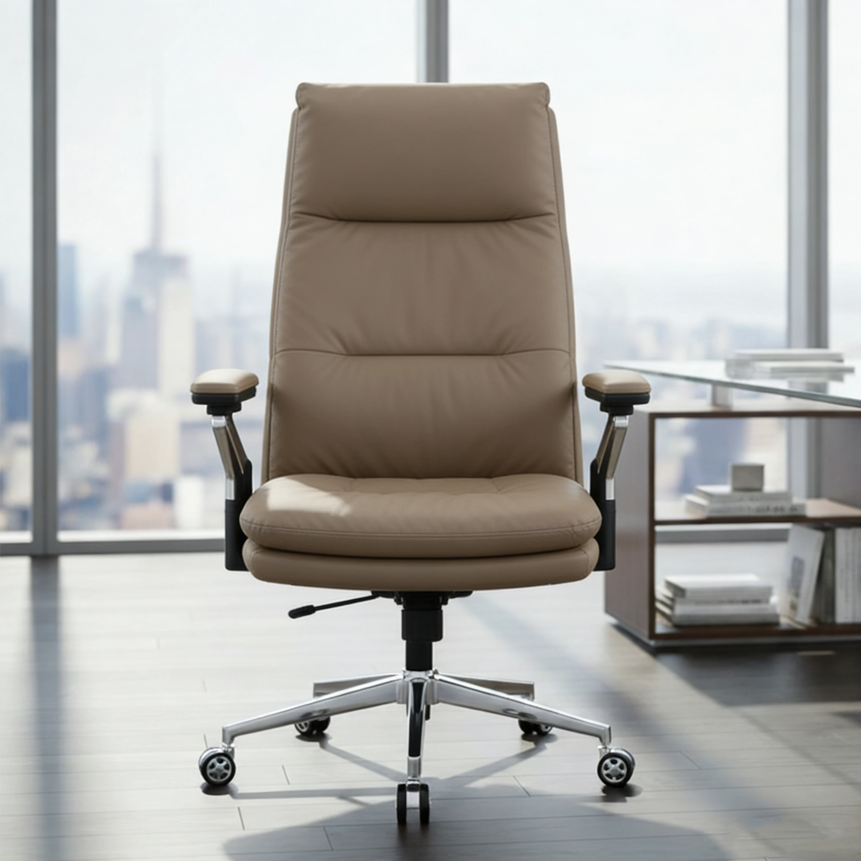 #￥ Leather Executive Office Chair Modern Design High Back Ergonomic Lumbar Support Smooth Rolling Casters Adjustable Height