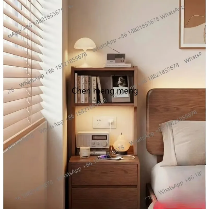 Solid wood bedside table shelf integrated simple household bedroom multi-functional, multi-layer bookshelf bedside table