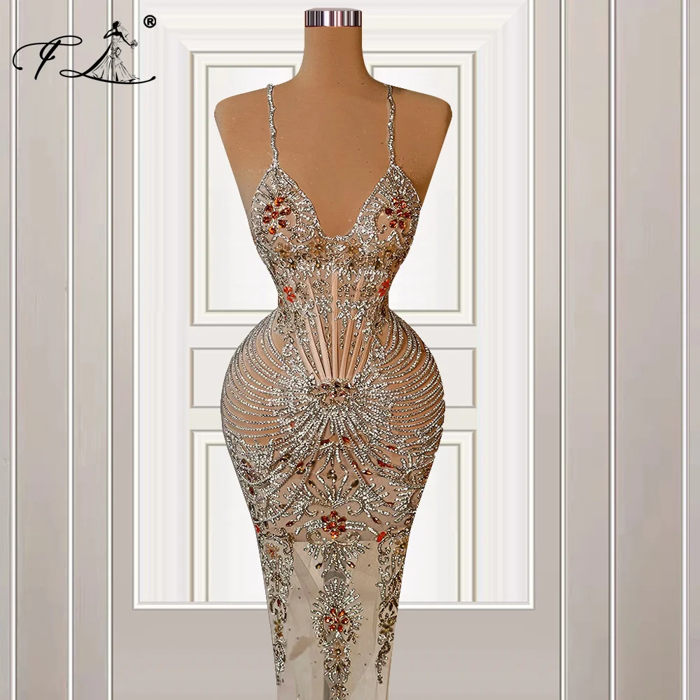 See Through Sparkly Celebrity Dresses with Beadings Long Prom Gowns Customized Special Occasion Evening Dress